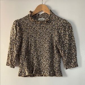 Sandro Black and Cream Floral Blouse